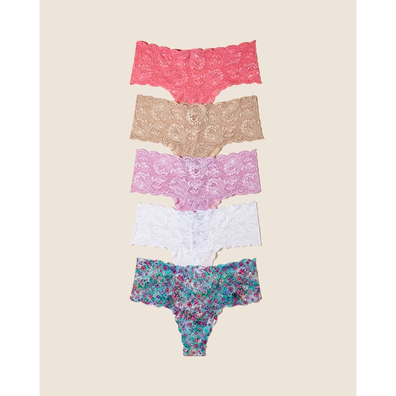 Comfie Thong 5 Pack Rampur Sunset Neela Flower Sette White Poise S/M