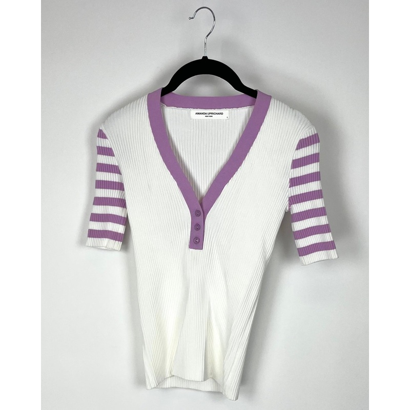 Purple And White Fitted Top – Small
