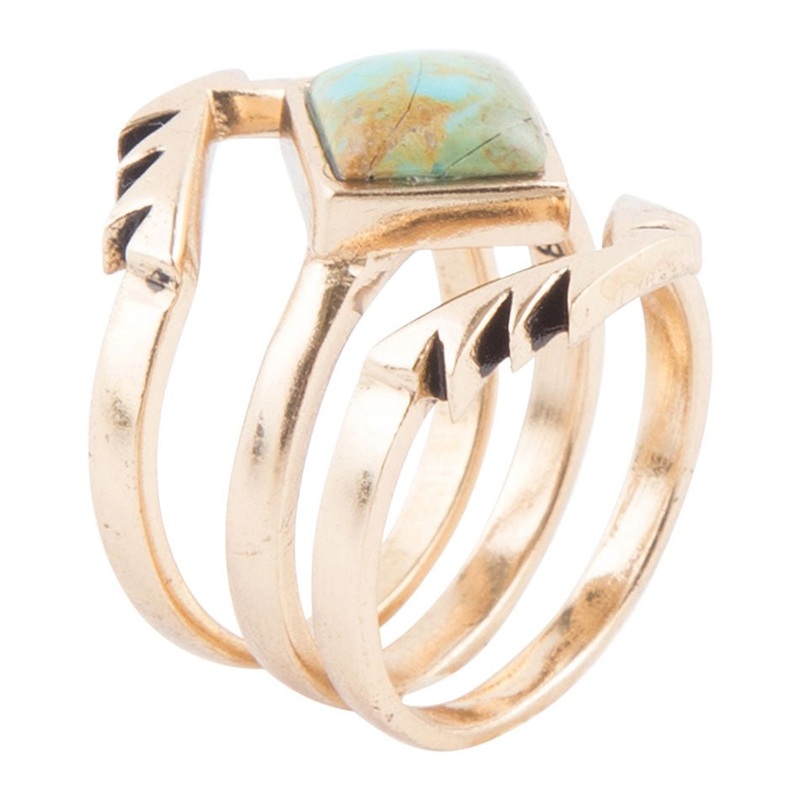 Aztec Blue Turquoise Golden Ring Set 7