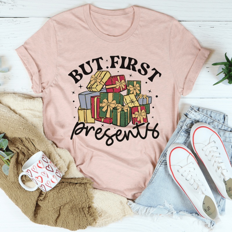 But First Presents Tee Heather Prism Peach S