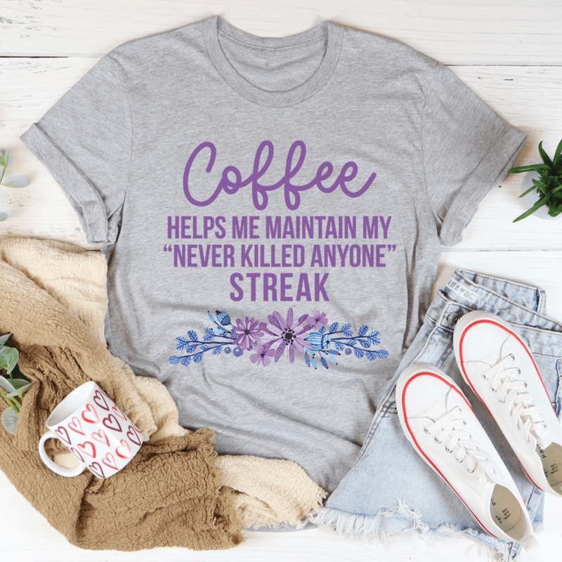 Coffee Helps Me Tee Athletic Heather S