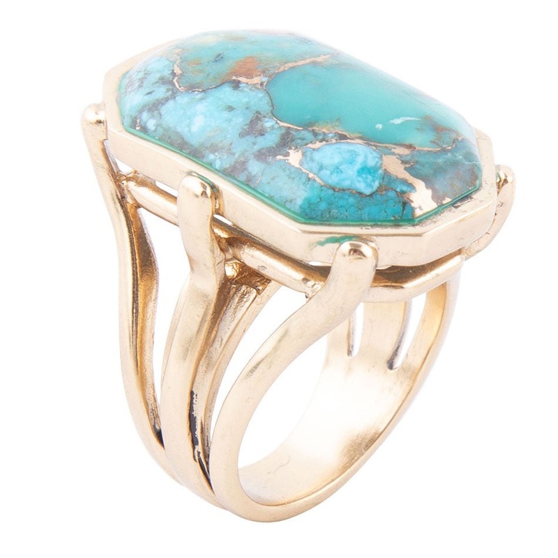 Dolce Blue Teal Turquoise Matrix and Golden Ring 7