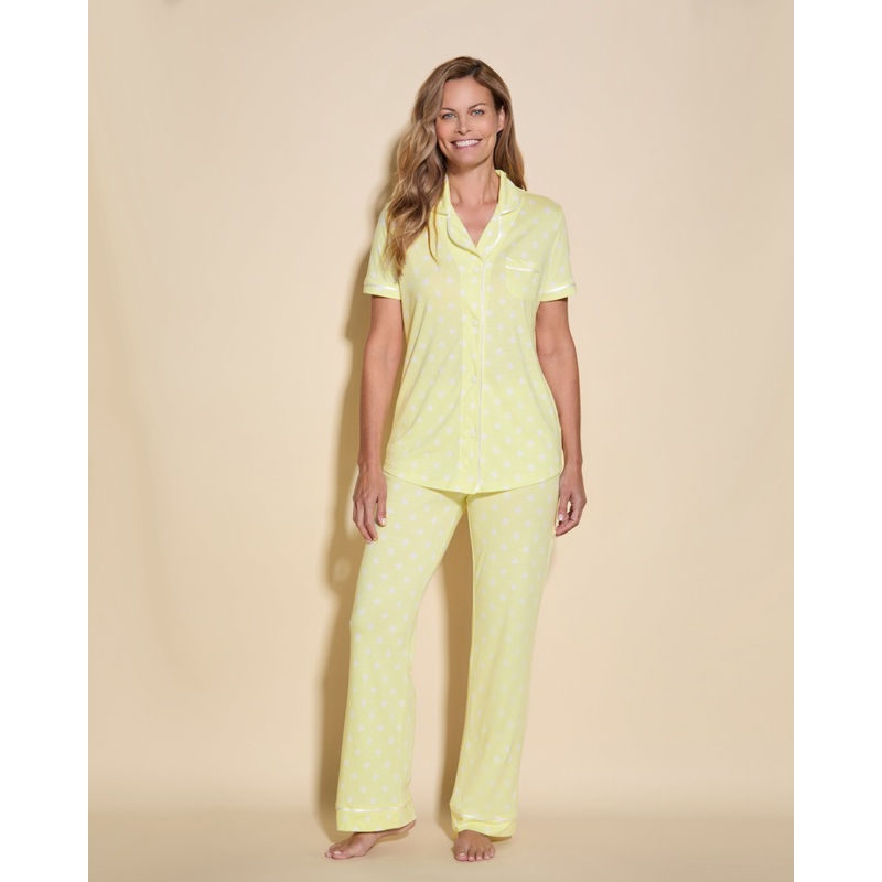 Short Sleeve Top & Pant Pajama Set Diamond Moignonette/White XS
