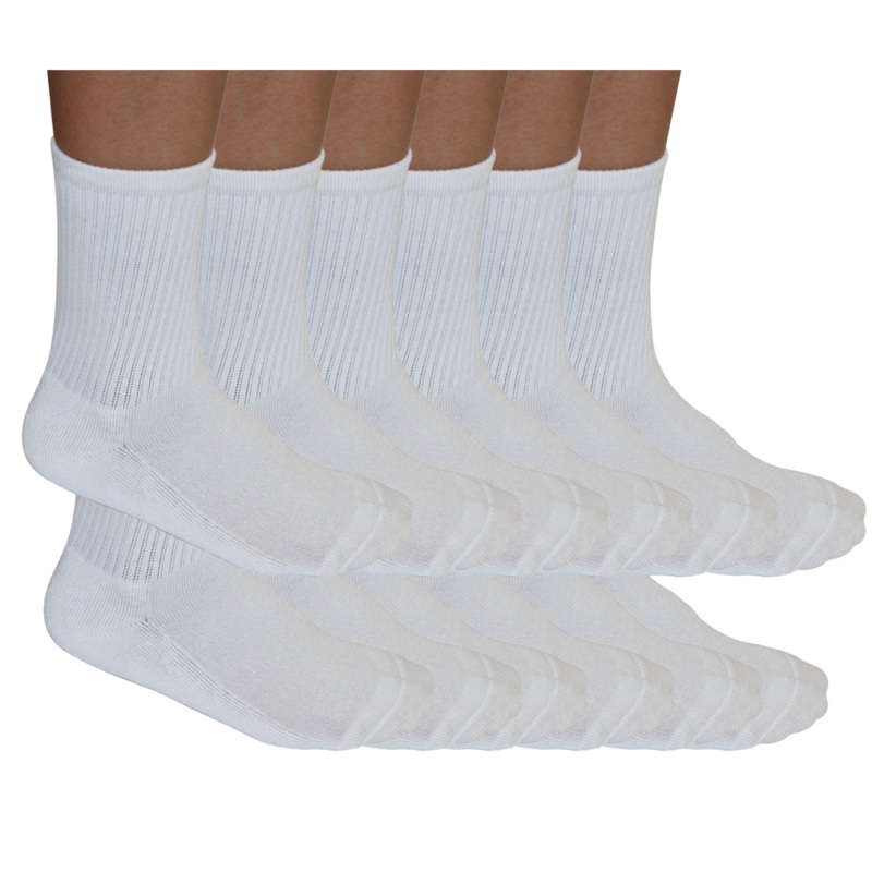 3/4 Crew Athletic Bamboo Viscose Socks Unisex White Color – 12-pack Medium