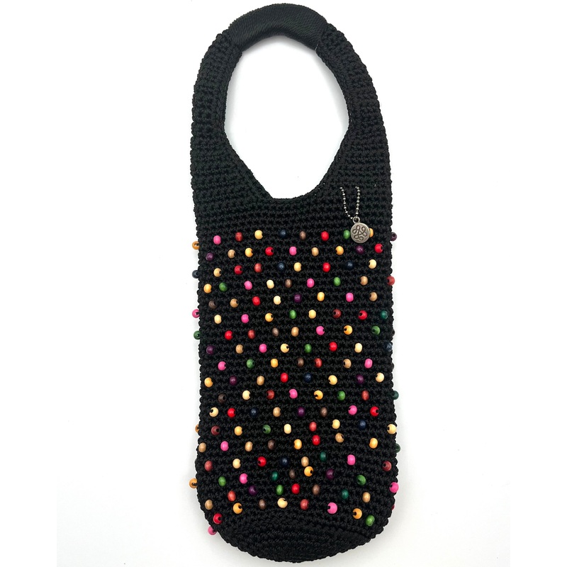 Black Deep Crochet Bag With Decorative Beading
