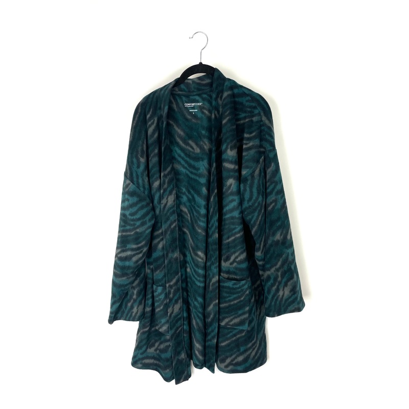 Fleece Green Animal Print Cardigan – Large