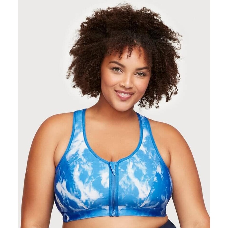 Glamorise Zip Up Front-Closure Wire-free Sports Bra – Blue Tie-Dye 34B