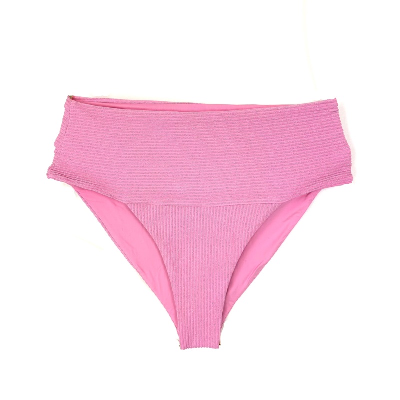 Metallic Pink Thick Waistband and Fuller Coverage Bikini Bottom – Extra Small and Small Extra Small