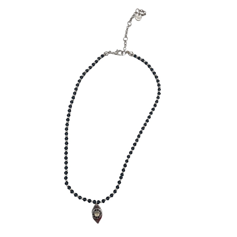 Navy Blue Beaded Eye Pendant Necklace