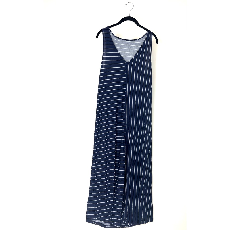 Striped V-Neck Lounge Tank Dress – Small