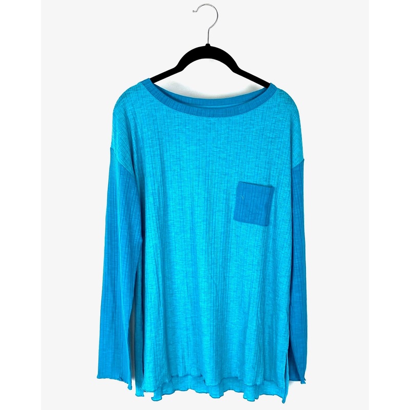 Bright Blue Ribbed Long Sleeve Top – Small/Medium Small