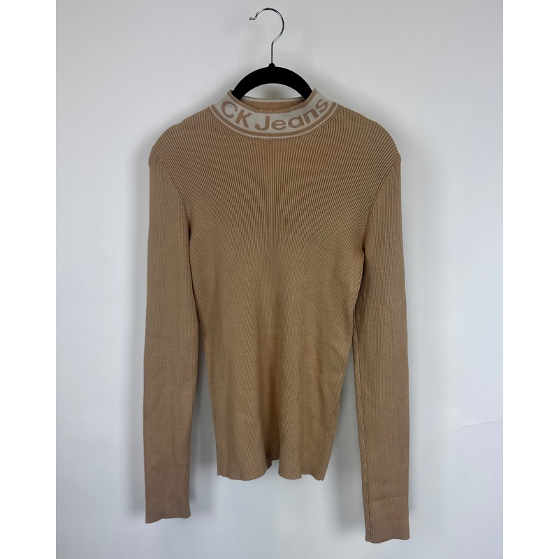 Brown Ribbed Mock Neck Long Sleeve – Size 2/4