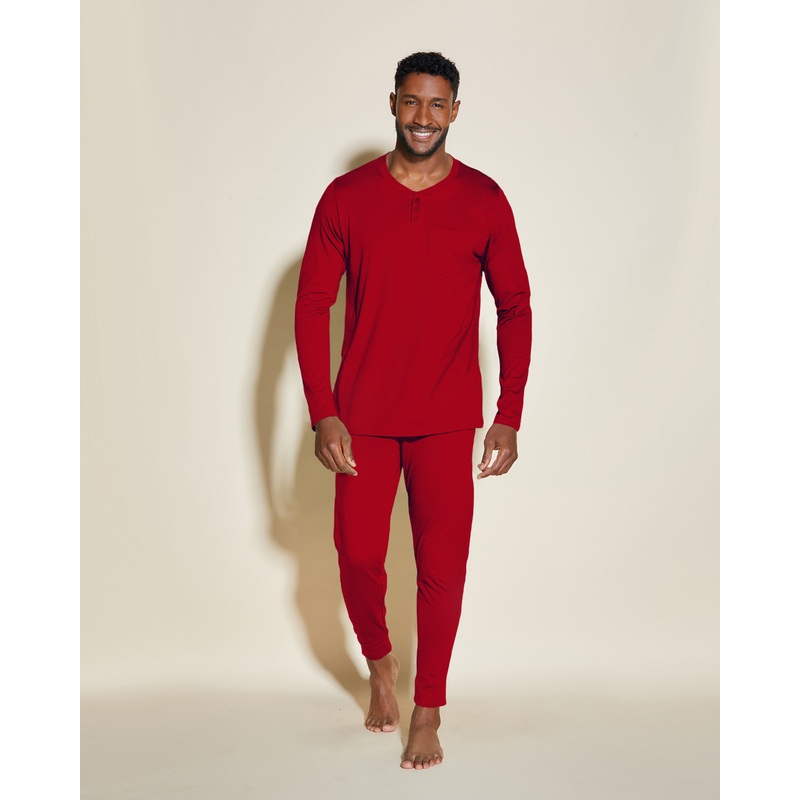 Conjunto De Pijama Para Hombre Con Camiseta Henley Y Pantalones Joggers Sindoor Red/ Sindoor Red S