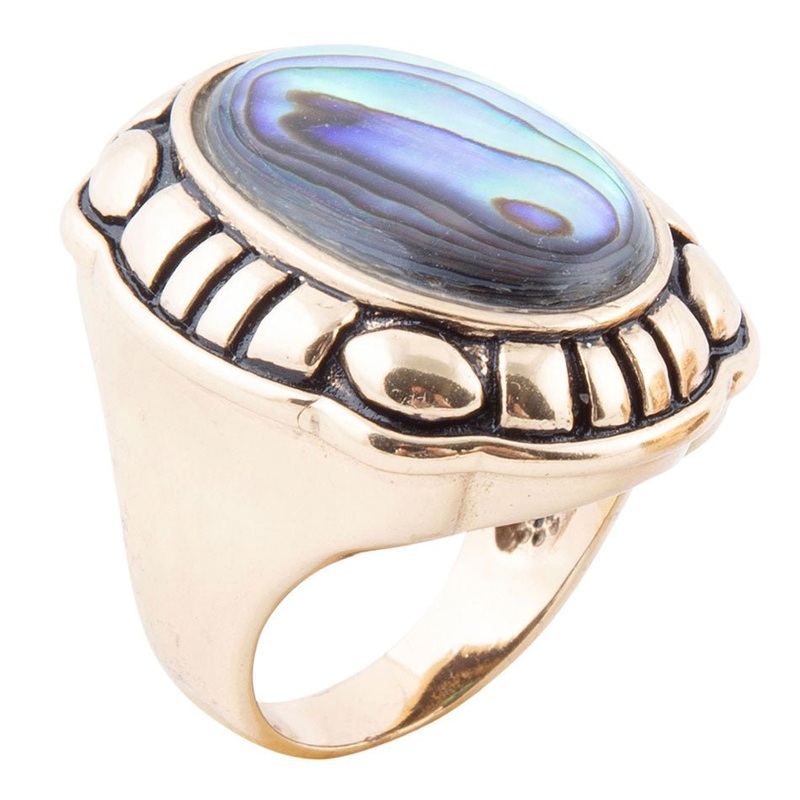 Green Abalone Golden Statement Ring 7