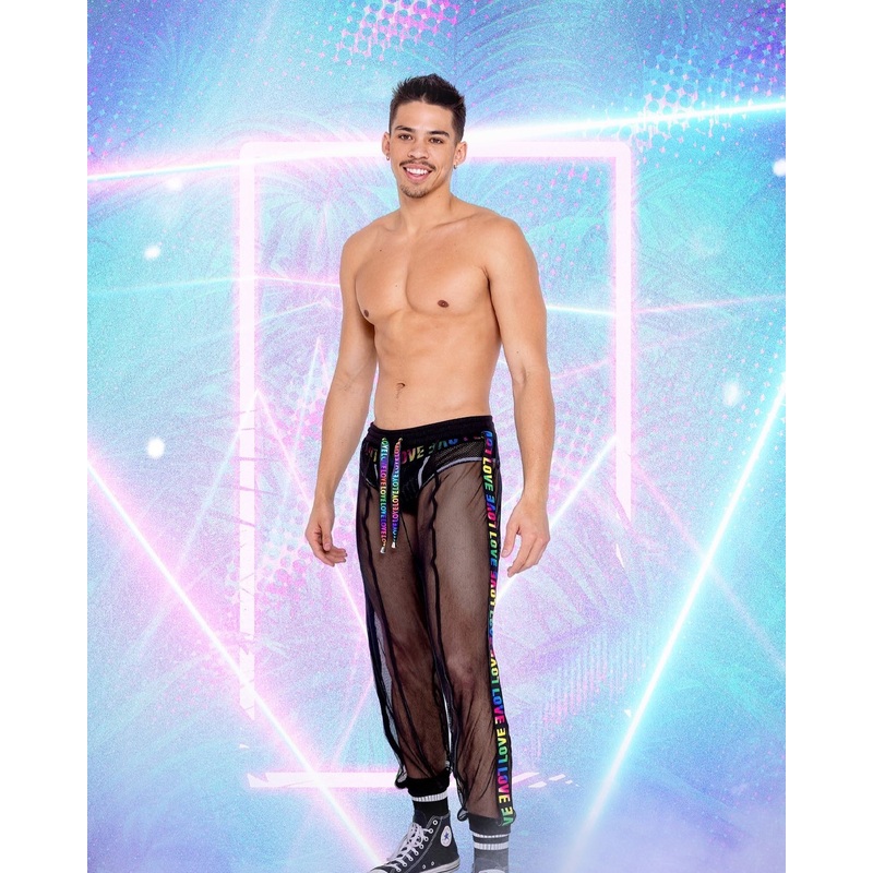 Mens Pride Fishnet Joggers Small Black/Multi