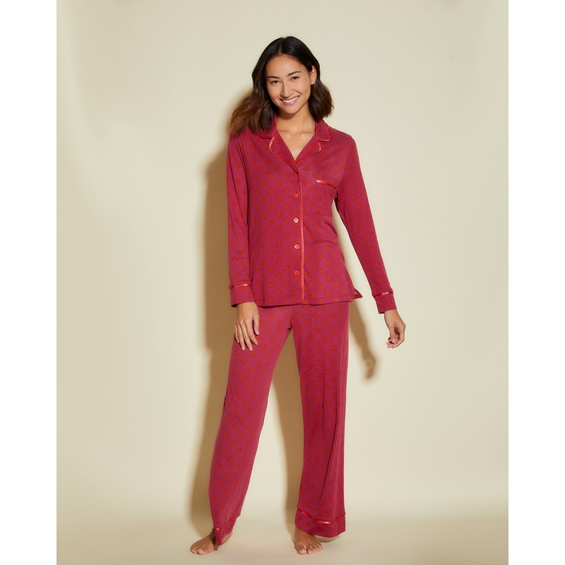 Pigiama Petite Con Top A Maniche Lunghe E Pantaloni Diamond Deep Ruby/Sahara PS