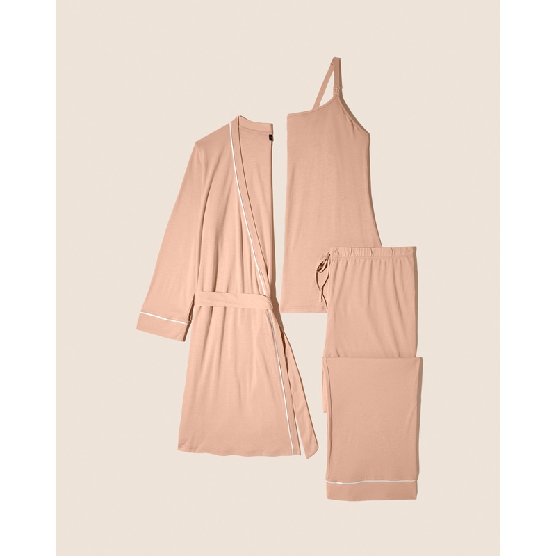 Pyjama-Set Fr Schwangere, 3-Teilig, Mit Bademantel Copper/Moon Ivory S