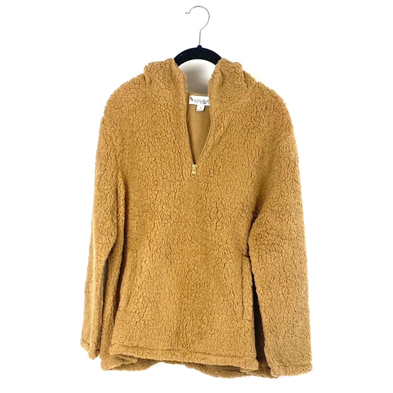 Light Brown Sherpa Quarter Zip Pullover – Small