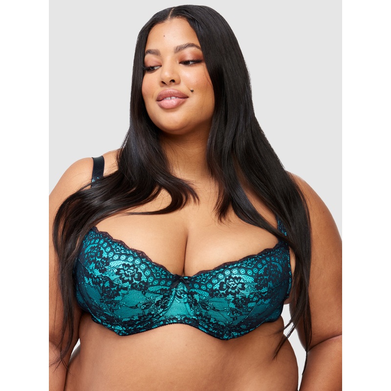Voluptuous Full Figure Push Up Bra Bachelor Button/Black 34 D