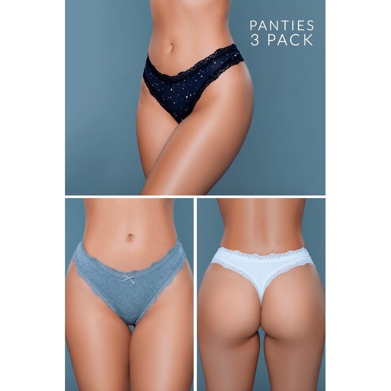Carolin Jersey Thong (3 Pack) Black-Grey-White L