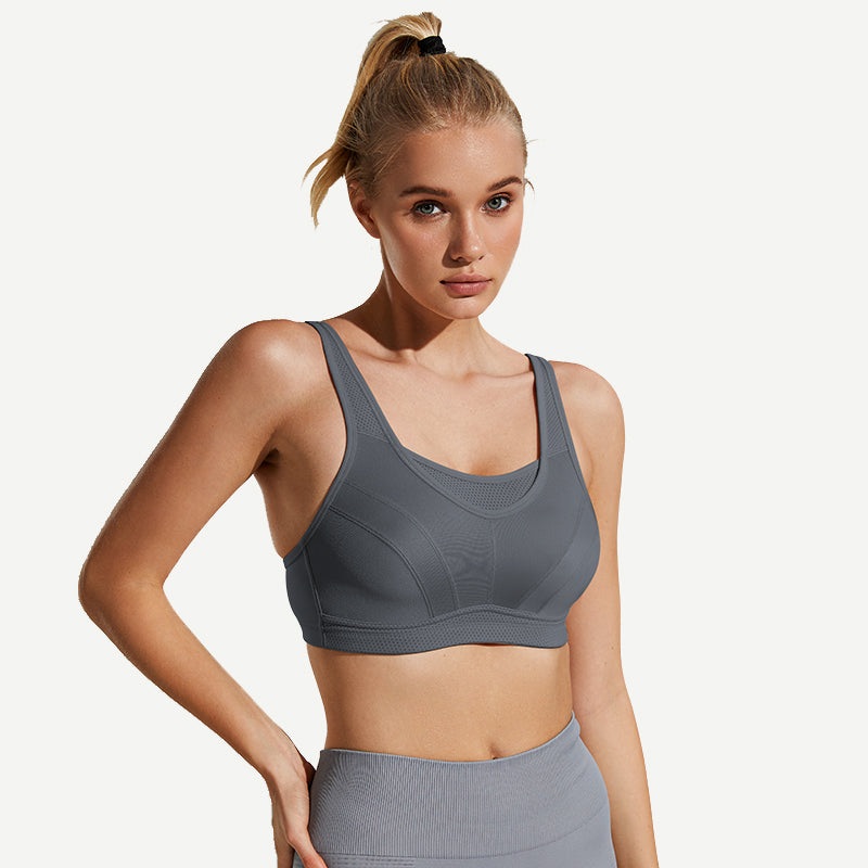 Full Coverage Solid Absorb Wirefree Breathable Sports Bra Grey 34B/75B