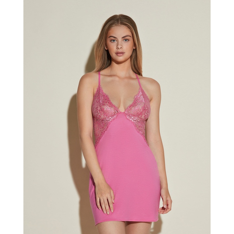 Italian Nightie Rani Pink/Chakra Green S
