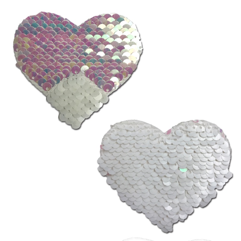 Love: Pearl & White Color Changing Sequin Heart Nipple Pasties by Pastease White