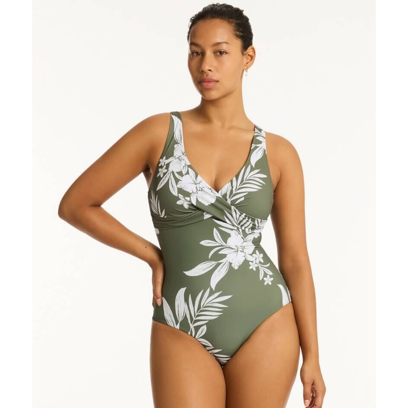 Sea Level Aloha Cross Front A-DD Cup One Piece Swimsuit – Khaki 4