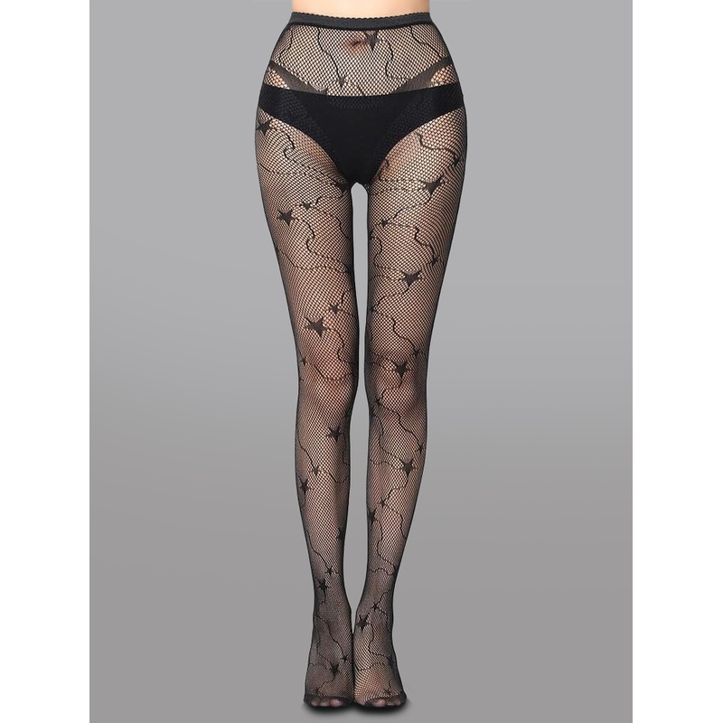 Star-Decorated Mesh Tights BLACK F