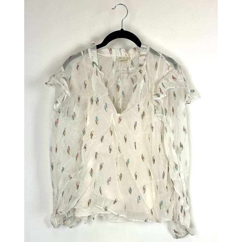 White Blouse with Colorful Shimmer Print- Small