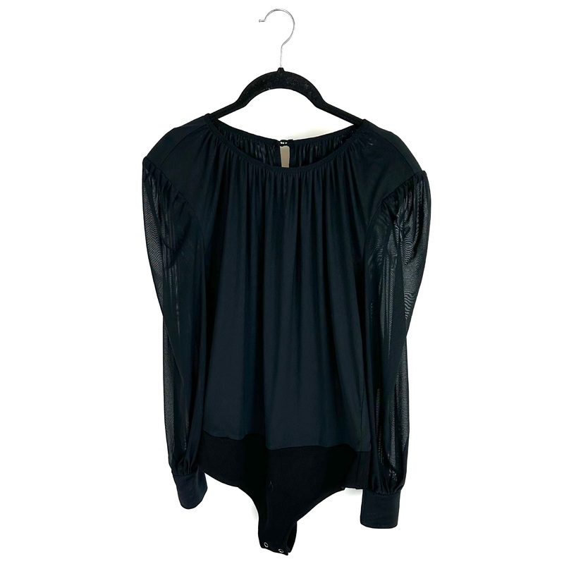 Black Mesh Padded Shoulder Bodysuit – Size 4/6