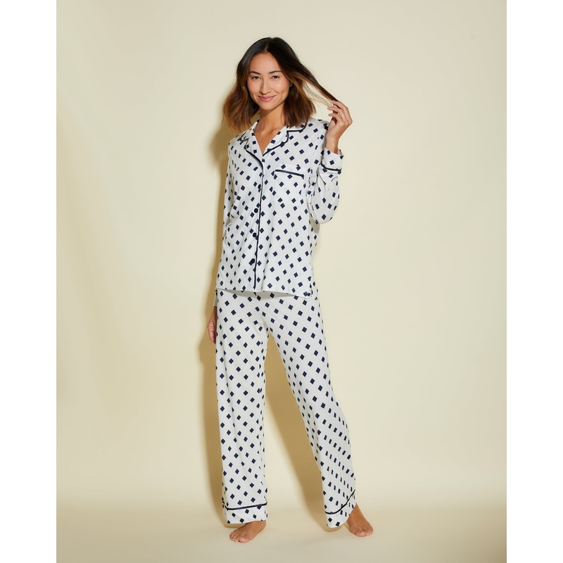 Conjunto De Pijama Petite Con Camisa De Manga Larga Y Pantalones Diamond White/Navy PS