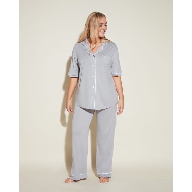 Kurzrmeliges Top & Hose Pyjama-Set Dove Gray/Weiss XS