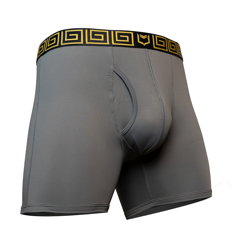 SHEATH 4.0 AirFlow Men’s Dual Pouch Boxer Brief GRAY & GOLD XS 24-26″