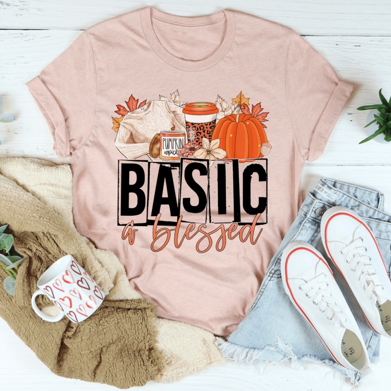 Basic & Blessed Tee Heather Prism Peach S