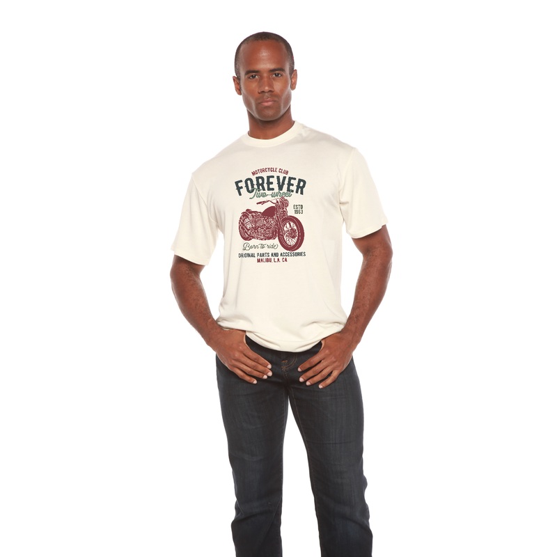 FOREVER TWO WHEEL Men’s Bamboo Viscose/Organic Cotton Short Sleeve Graphic T-Shirt Medium Black