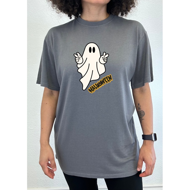 Halloween Ghost Unisex Bamboo Viscose/Organic Cotton Short Sleeve Graphic T-Shirt Medium Black