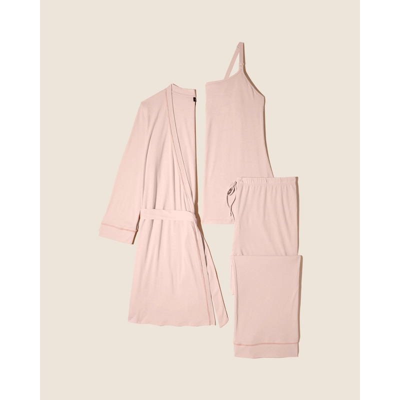 Pyjama D’Allaitement 3 Pices Avec Peignoir Pink Lilly/Pink Lilly S