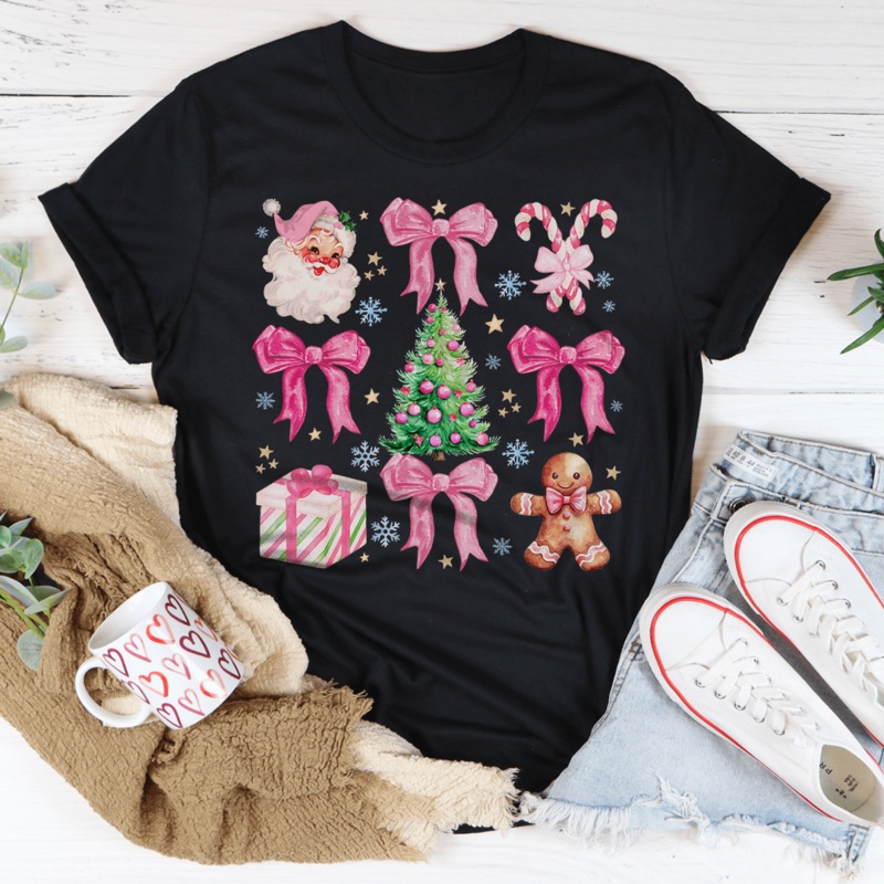 Santa Pink Coquette Tee Black Heather S