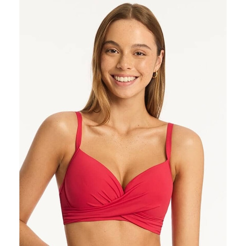 Sea Level Eco Essentials Cross Front Moulded Underwire Bikini Top – Red 4