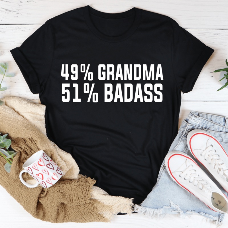 49% Grandma 51% Badass Tee Black Heather S