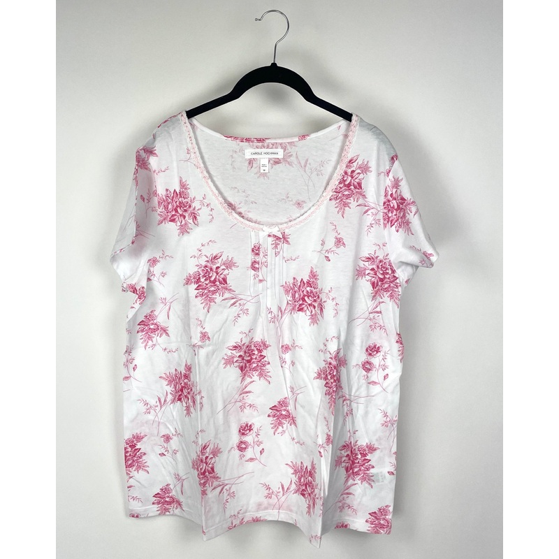 Pink And White Floral 2 Piece Pajama Set – Medium