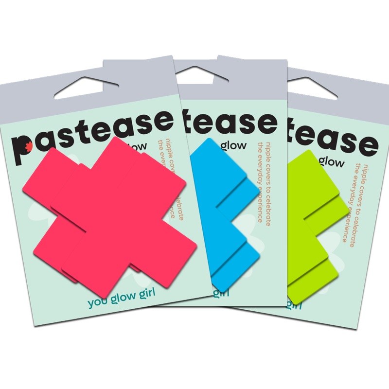 Plus X: Glow-in-the-Dark Neon Cross Pasties Nipple Covers by Pastease Neon Pink