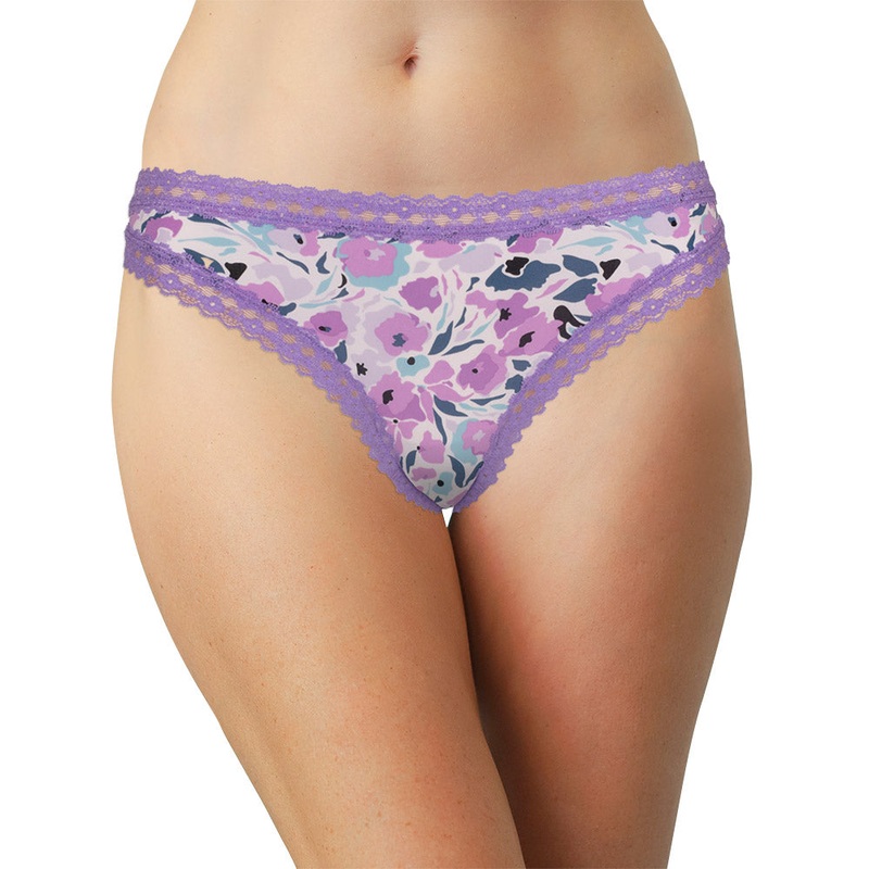 Purple Microfiber Thong with Lace Trim S Purple