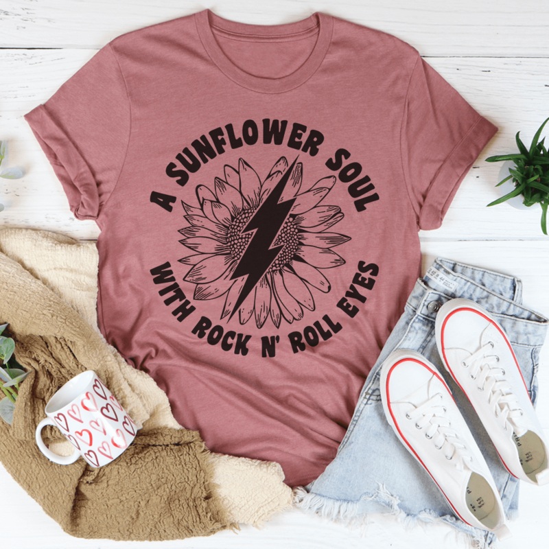 Sunflower Soul & Rock N Roll Eyes Tee Mauve S