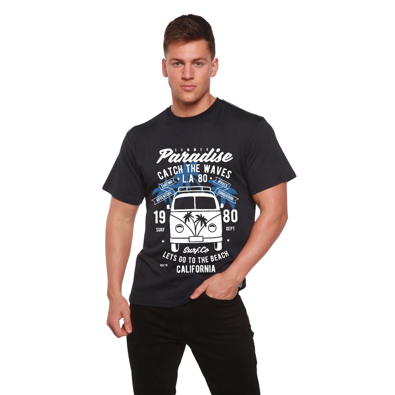 Catch The Waves Men’s Bamboo Viscose/Organic Cotton Short Sleeve Graphic T-Shirt Medium Black