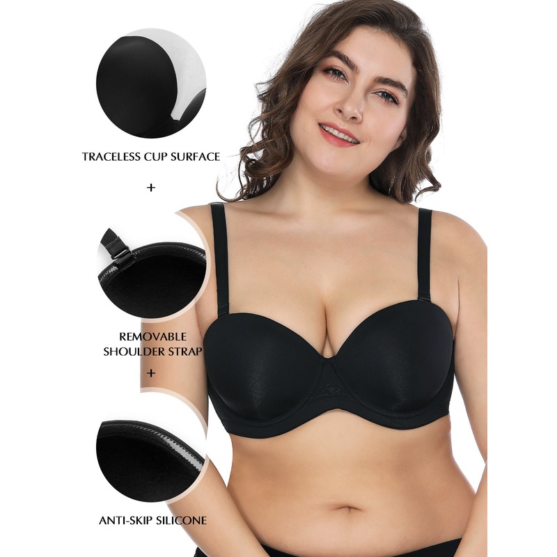 Full Figure Strapless Underwire Multiway Contour Bra Black 32B/70B