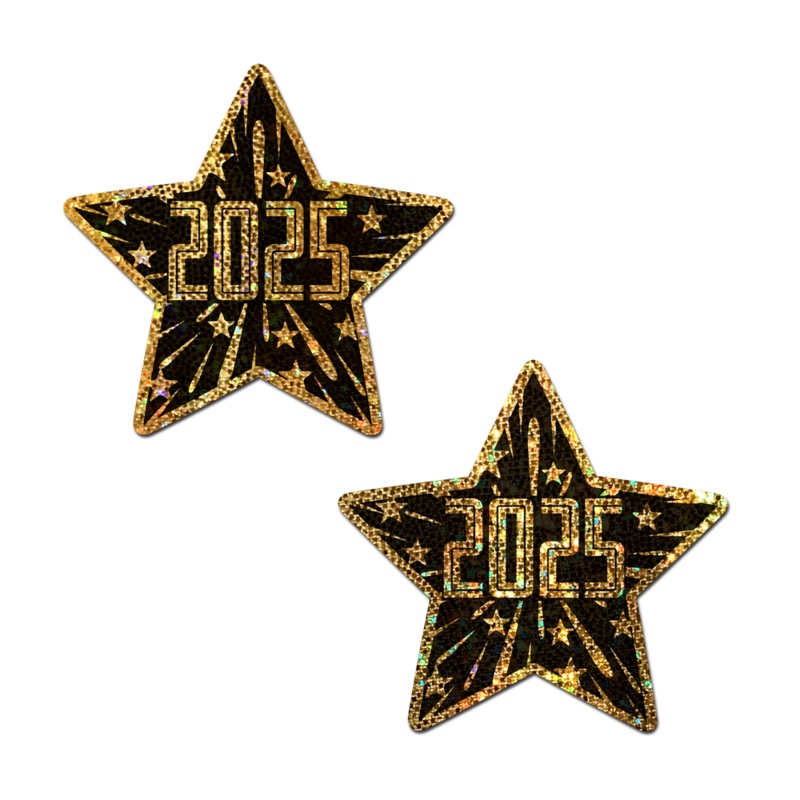 Happy New Year Pasties 2025 Black & Gold Star Nipple Covers by Pastease