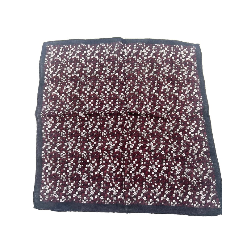 MENS Deep Purple Pocket Square With Burgundy and White Flowers