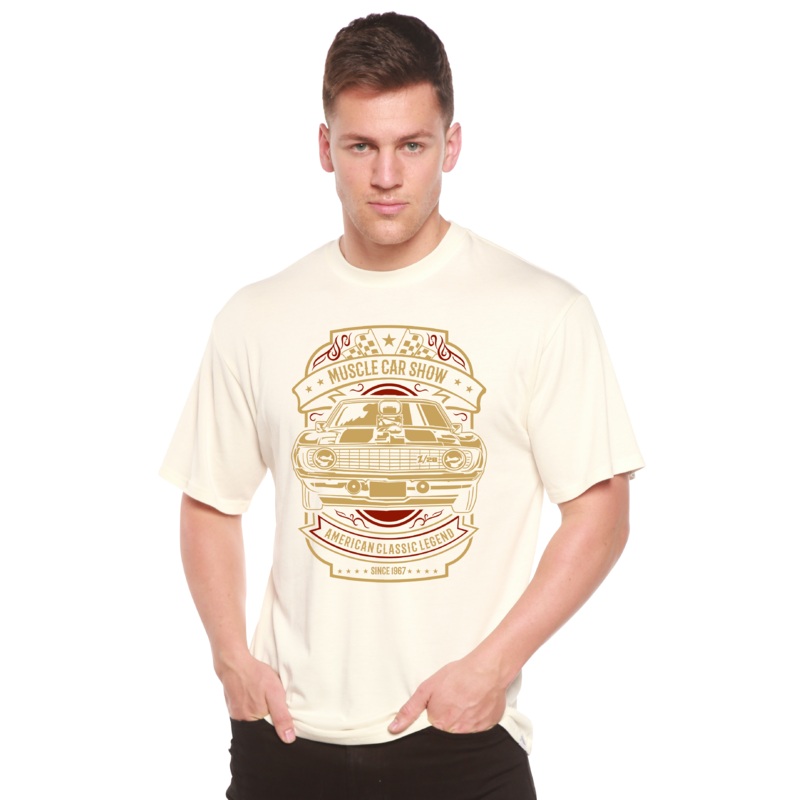Muscle Car Show Spun Bamboo Men’s Bamboo Viscose/Organic Cotton Short Sleeve Graphic T-Shirt Medium Black